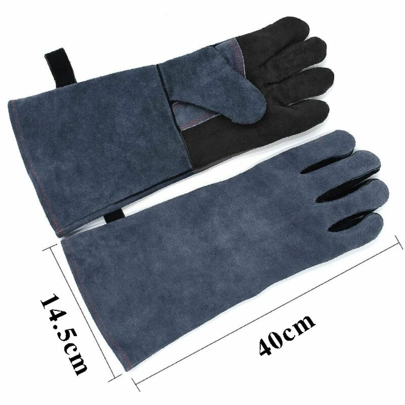 1Pair Black Welding Glove Fire Resistant One Size Cowhide Welding Gauntlets Works Gloves Welding