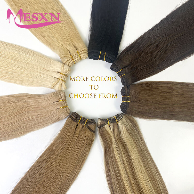MESXN High Quality Straight Human Hair Weft Bundles Very Thick European Remy Natural Human Hair Extension 12"-22" Can Curly