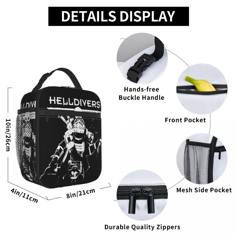 Helldiver Fanart tas makan siang terisolasi tas pendingin kotak makan siang besar dapat digunakan kembali tas penyimpanan makanan bekerja luar ruangan