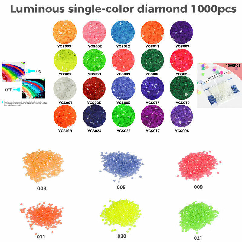 Single Color Diamond Beads for 5D Diamond Painting Accessories, Glow in The Dark Luminous Diamond Painting Drills Square 2.5 mm