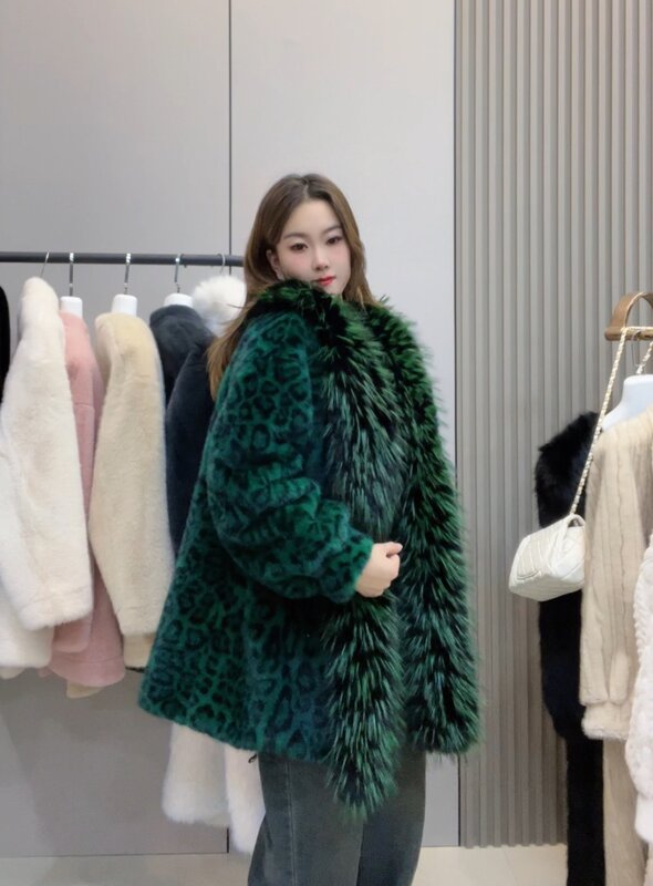 Abrigo de piel sintética para mujer, abrigo holgado de manga larga con cuello de piel elegante, moda de invierno, 2023