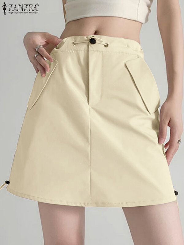 ZANZEA Summer Fashion Short Skirts Y2k Woman Elegant Party Cargo Dress Casual Sundress Female Holdiay Solid Pockets Vestido 2023