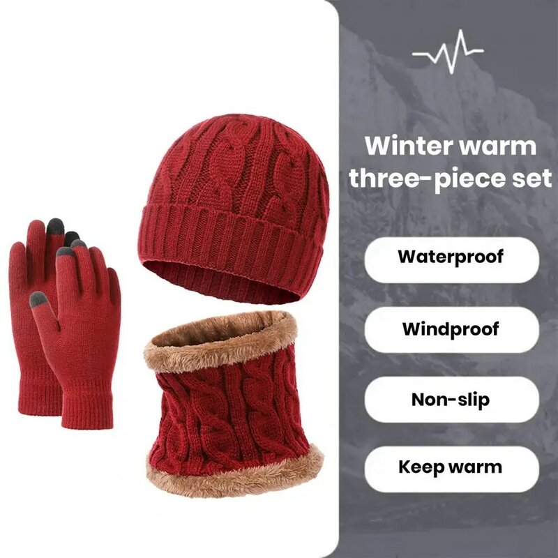 Conjunto de guantes de lana para ciclismo al aire libre, gorro de lana, guantes cómodos a prueba de viento, calentador de cuello, grueso para la cabeza, Unisex