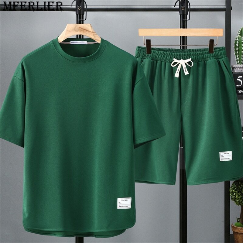 Summer Tracksuits Men Plus Size 10XL Summer Solid Color Sets Fashion Casual T-shirts Shorts Suits Male Big Size 10XL