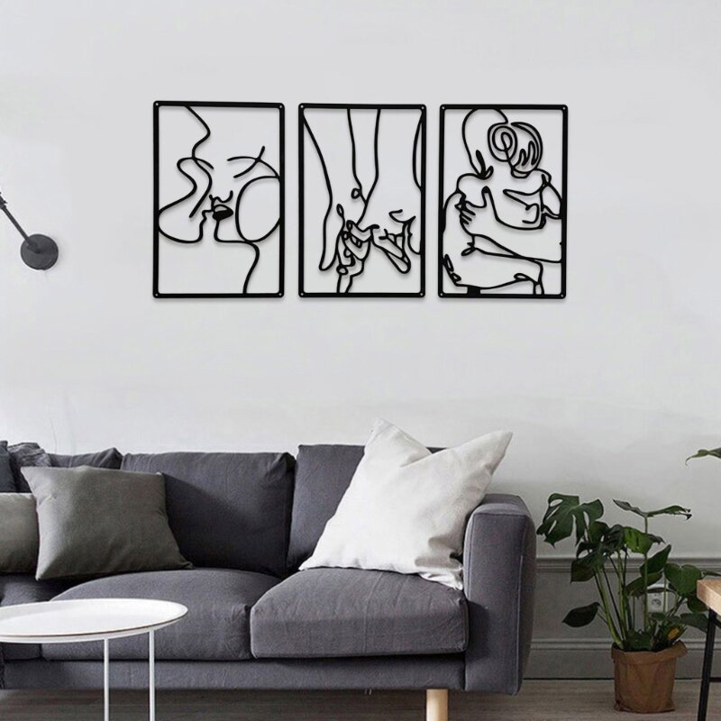 3Pcs 현대 미니멀 벽 장식, 추상 커플 벽 예술 바디 손 실루엣 벽 매달려 장식 침실