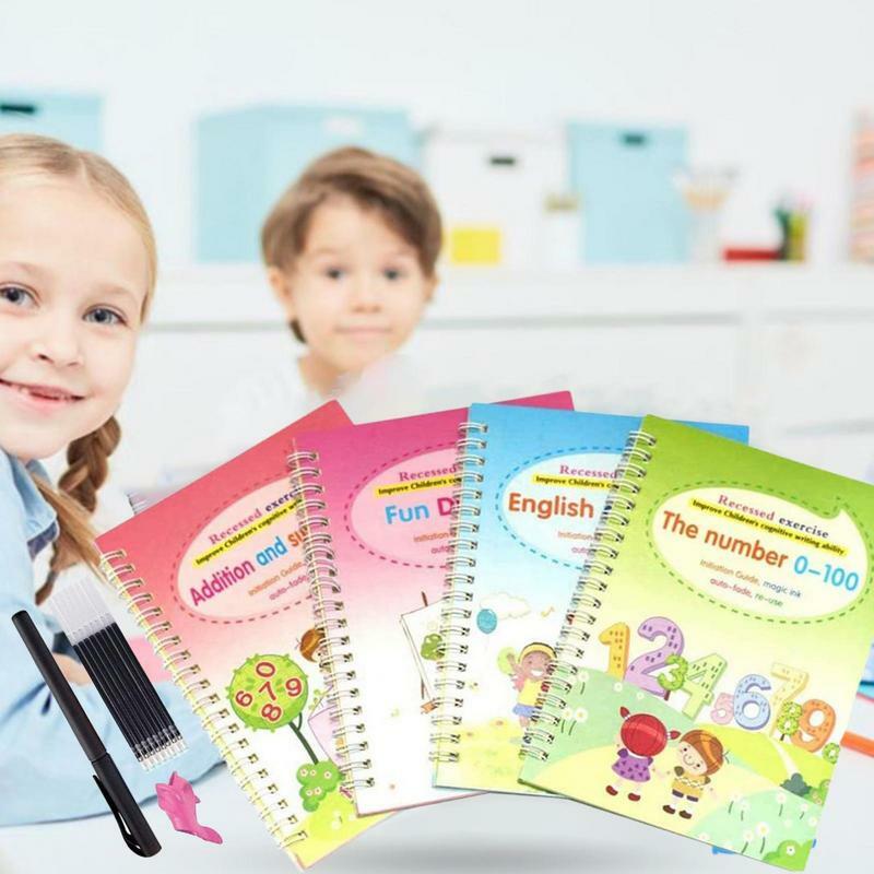 Ensemble de 4 cahiers de pratique de l'écriture manuscrite rainurée pour enfants