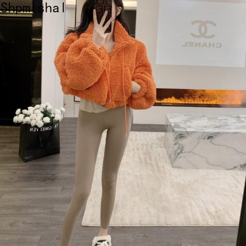 Shpmishal Korean Fashion Cotton Lamb Fleece Coat Women's Loose and Thickened Short Top Autumn/Winter 2023 New Casual Jackets