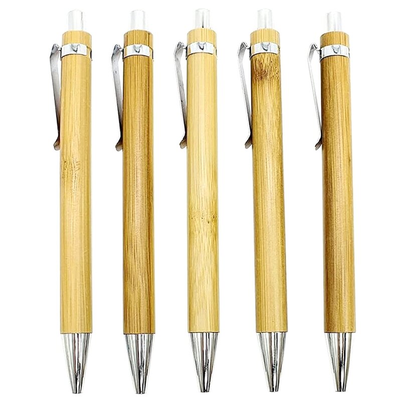 Bolígrafo retráctil de bambú, tinta negra, 1Mm, Color madera, 12 unidades