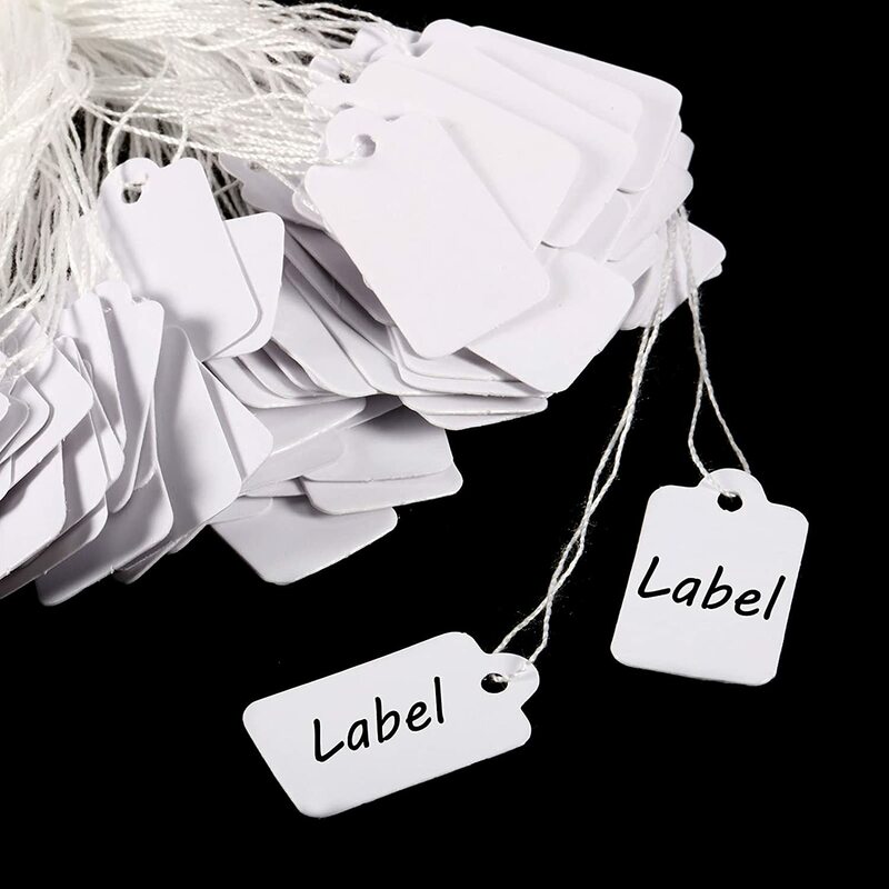 100pcs 12x23mm Rectangular Paper Price Tag White Blank String Watch Jewelry Crafts Price Display Cards Promotion Label For Sales