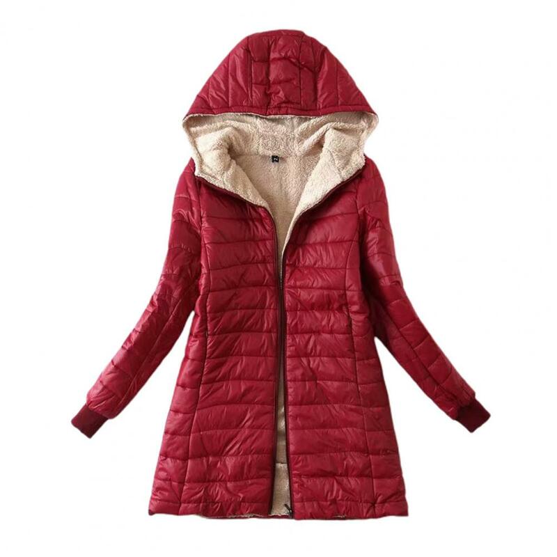 Mantel berkerudung lapisan mewah penutup ritsleting kardigan ramping jaket musim dingin tetap hangat pakaian kasual musim gugur musim dingin jaket panjang sedang