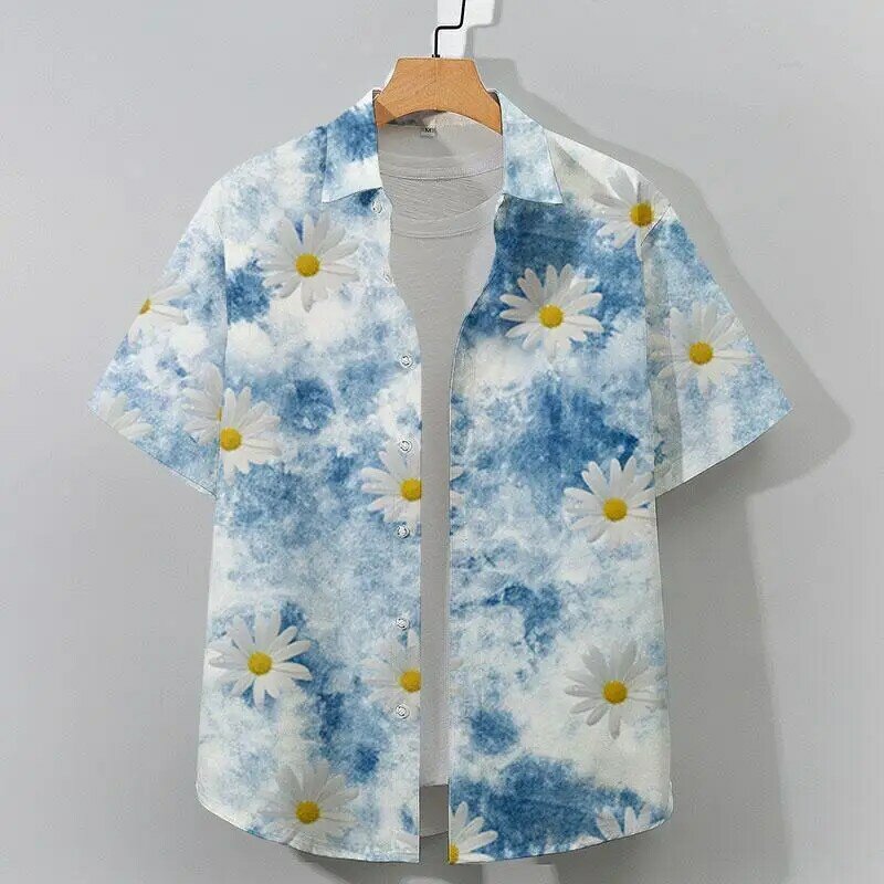 Camisa havaiana masculina com gráficos 3D impressos, botão, manga curta, streetwear de lapela, blusa, verão, moda