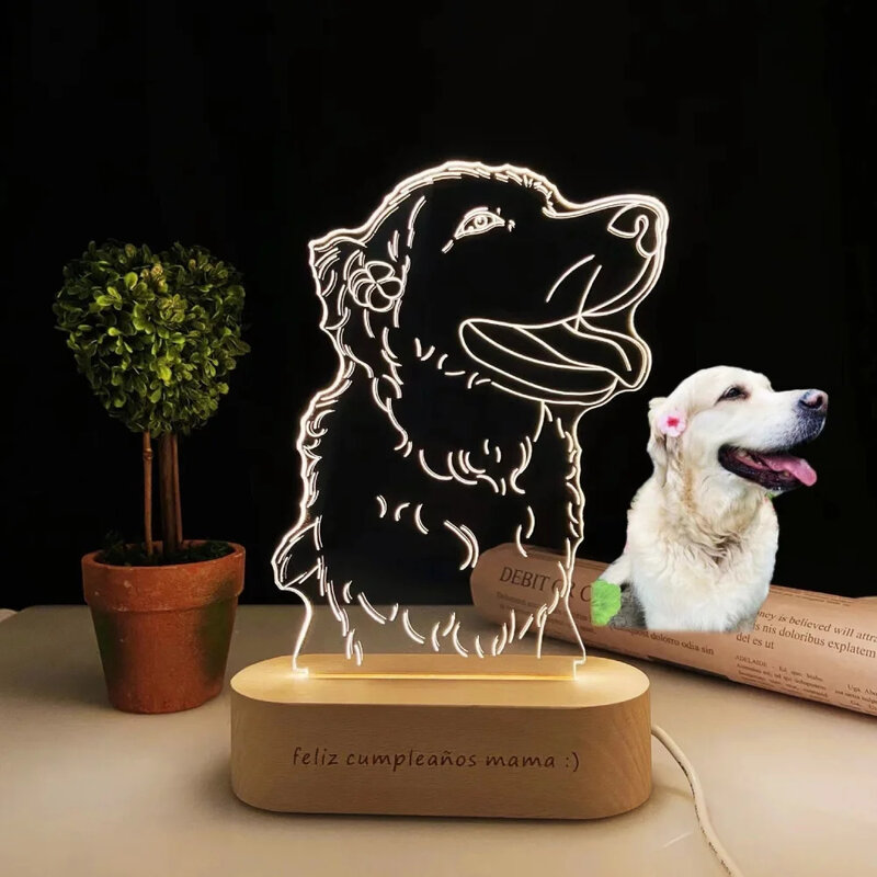 3D Picture Lamp for Pets, Photo Custom, Memorial Lamp, Decoração do Quarto, Presente para Pet Lover, Night Light, 3-7 Cores, Mutável