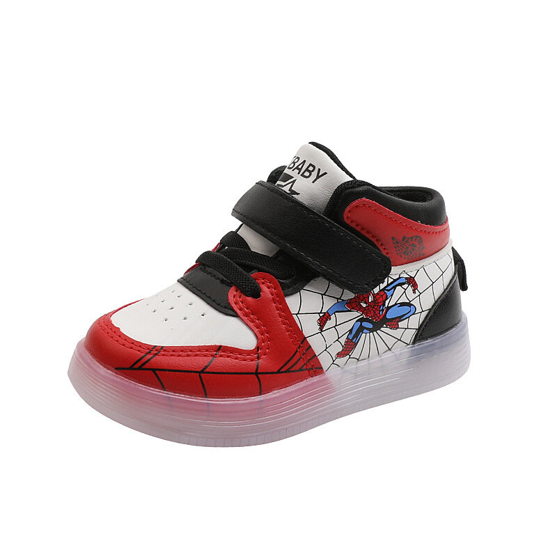 스파이더맨 LED 라이트 디즈니 키즈 신발, 소년 소녀 라이트 키즈 스포츠 신발, 메쉬 스포츠 신발