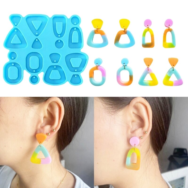 Boucles d'oreilles à géométrie combinée, 4 Styles, moules en Silicone adaptés à résine époxy, artisanat d'ornement, F19D