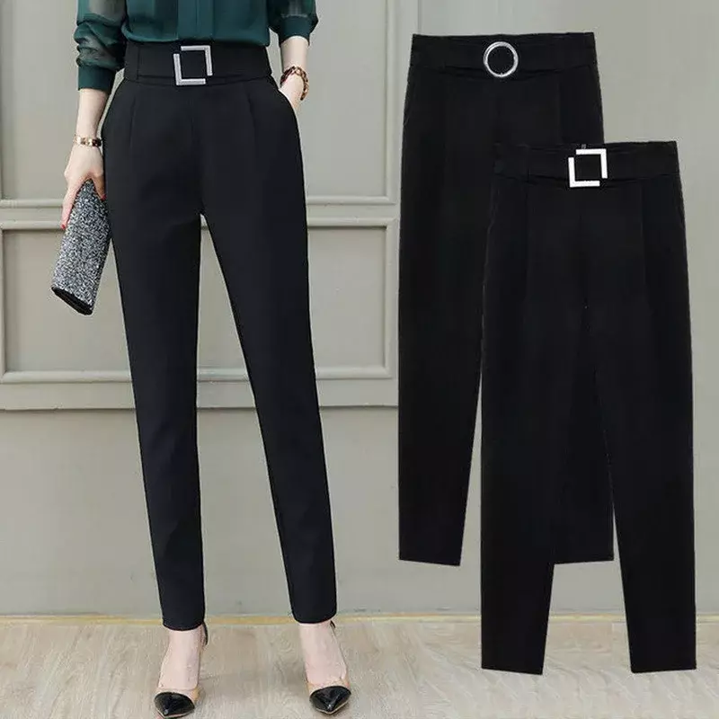 Pantalon Harlan noir à neuf points pour femme, vêtement décontracté et slim, à la mode, printemps et été