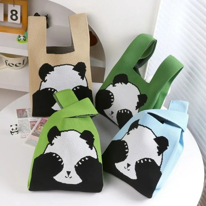 Panda Muster Strick handtasche neue süße Hoch leistungs knoten Handgelenk Tasche Strick Einkaufstasche Student