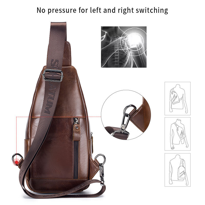 SCHLATUM 100% Cowhide Leather Casual Fashion Crossbody Chest Bag Men's Genuine Leather Shoulder Multifunctional Mobile Phone Bag