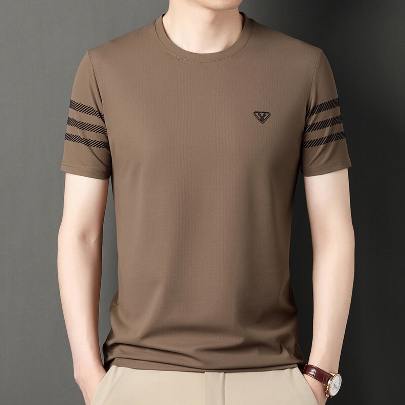 Camiseta de manga media para hombre, Camiseta holgada y cómoda de cuello redondo, informal, a la moda, novedad, primavera y verano