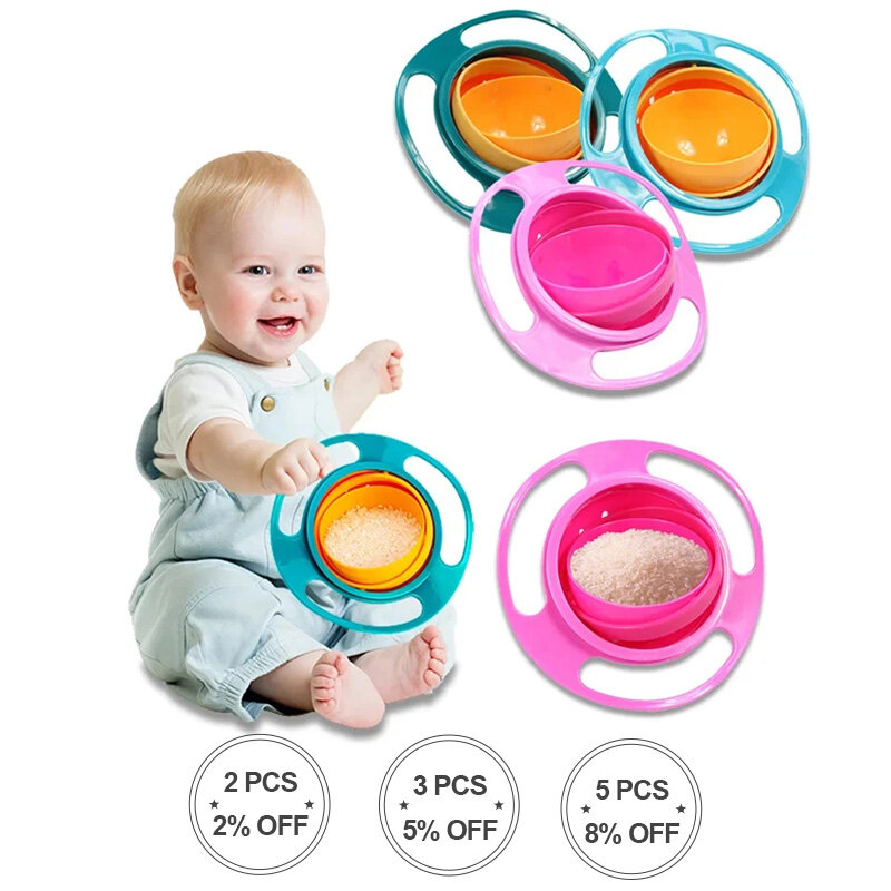 Mangkuk makan bayi Universal, mangkuk Gyro rotasi 360 derajat, tahan tumpahan, piring makan untuk latihan bayi