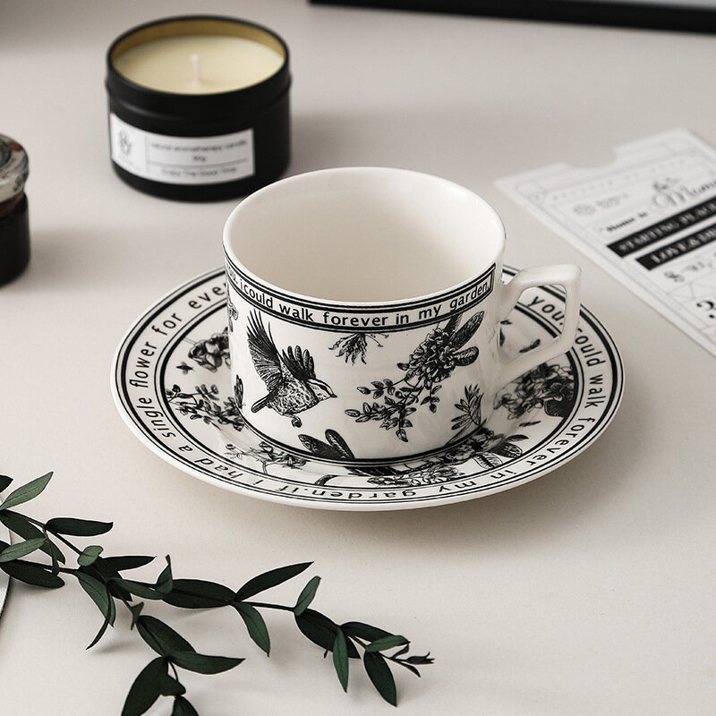 Juego de tazas de té de cerámica Vintage, exquisito patrón de flores de cerámica, moldura de taza de café, decoración de comedor y mesa, 1 Juego