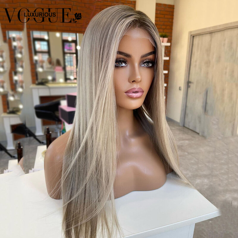 Transparente Lace Frontal peruca de cabelo humano, destaque reto, Ash Blonde Color, Remy brasileiro, peruca sem cola na venda, 13x4, 13x6