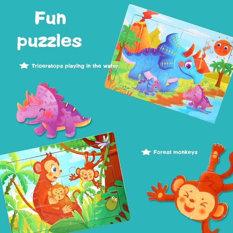 Fun 3D Puzzle Cartoon Animal Wooden Puzzle Kids Cognitive Puzzle Baby wooden toy baby early education educational toys