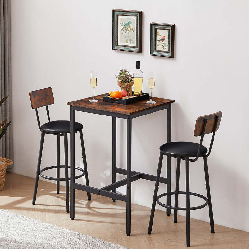 Set meja dapur tinggi meja makan, dengan kursi Bar jok untuk ruang kecil, coklat tua