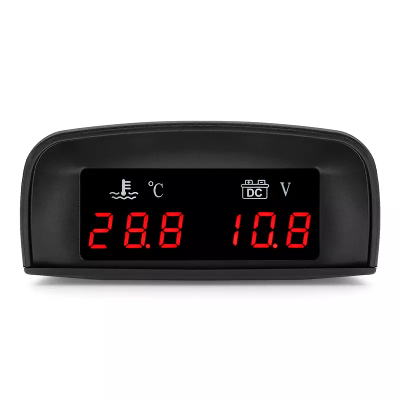 Instrumento Digital LCD com Luz Vermelha, 2 em 1, Medidor de Temperatura da Água Celsius Horizontal, Voltímetro, Automóvel HD, DC 12V-24V