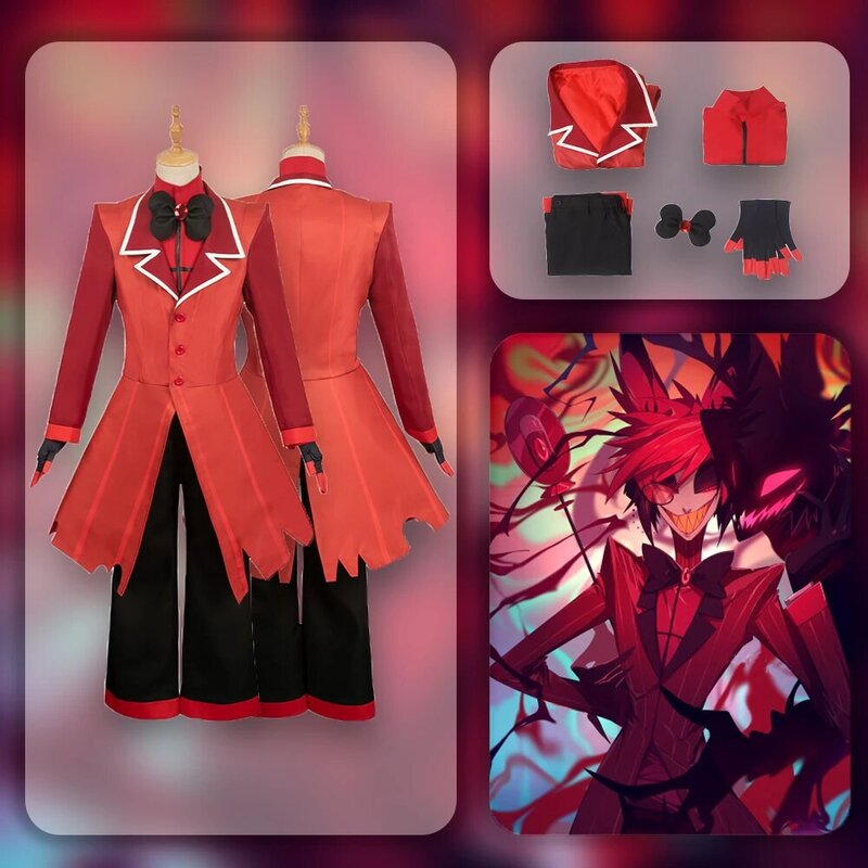 Traje de Cosplay de Alastor de Anime para hombre, abrigos de fantasía, camisas, pantalones, accesorios para Halloween, traje de Carnaval