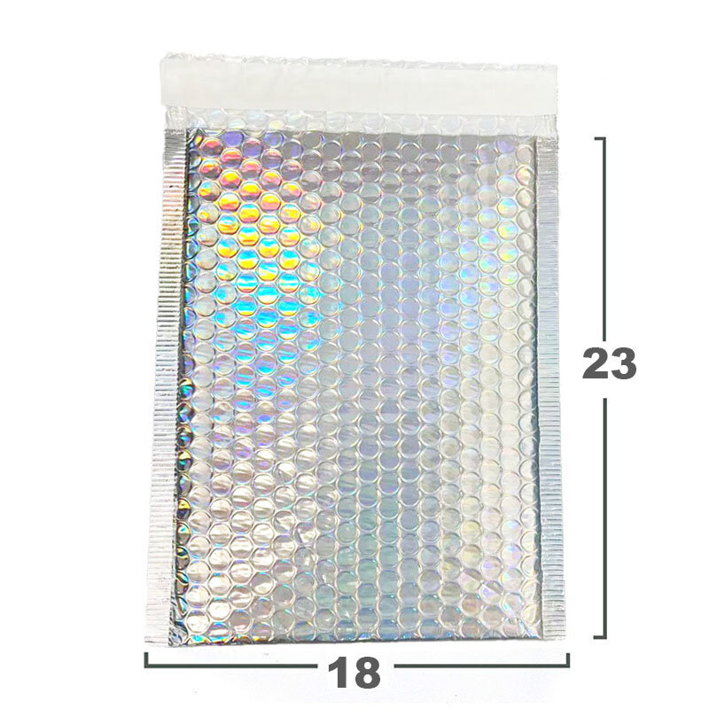 50 Holographic Mailers New Material Pe + Pearl Film Laser Silver Waterproof Courier Filled Bubble Bag Packaging Bag for Shipping
