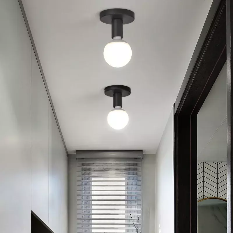 Luz de techo minimalista negra E27, lámpara de hierro Retro nórdica moderna, decoración para sala de estar, dormitorio, baño, cocina, pasillo y balcón