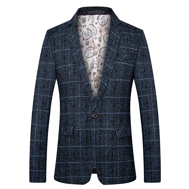 T53 blazer bisnis pria, setelan kasual musim semi dan musim gugur pakaian bisnis formal modis kotak-kotak