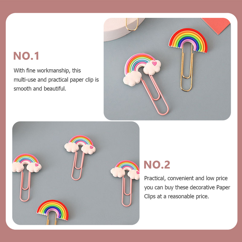 20 Pcs Rainbow Paper Clip Paperclips Fun Novelty File Colored Unique Creative Shaped Organization Pvc Small Office