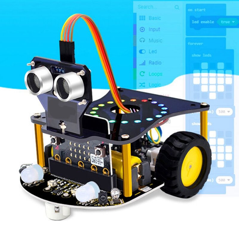 マイクロビットV2ロボットカー,ミニ,スマート,マイクロビット,ロボット,車キット,グラフィカルプログラミング玩具,電子DIY,バッテリーなし