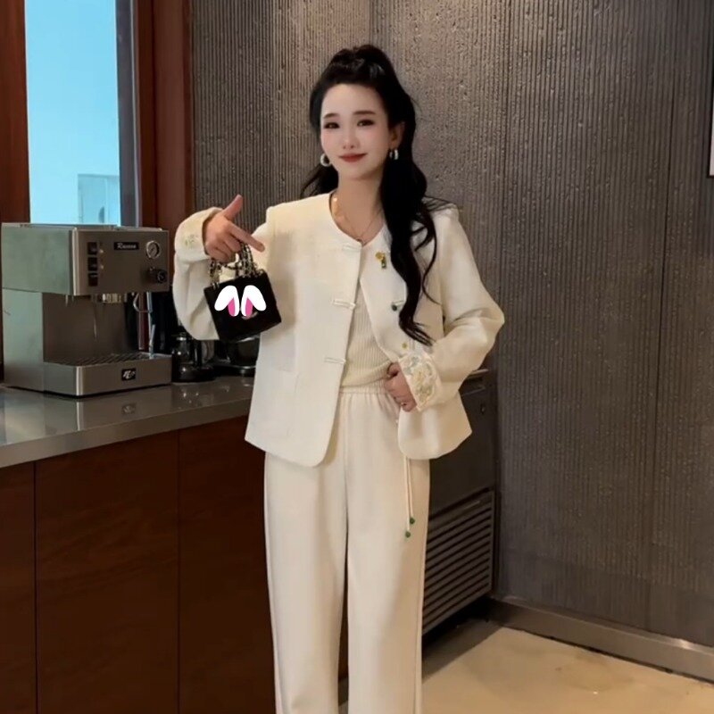 UNXX Улучшенная куртка с вышивкой ханьфу в китайском стиле, женский элегантный ретро-костюм Тан с круглым вырезом и длинным рукавом, весна-осень 2024