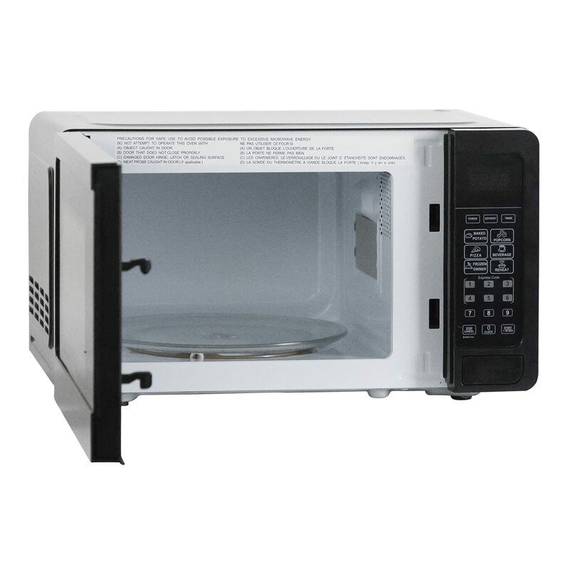 Microwave Oven 700-Watts Compact with 6 Pre-Cooking Settings, Speed Defrost, Electronic Control Panel and Glass Turntable, Black