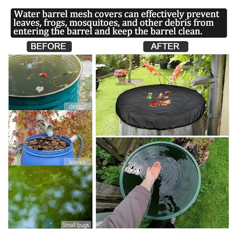 Chuva barril com cordão, coleção barril, tela de compensação para manter as folhas e detritos fora