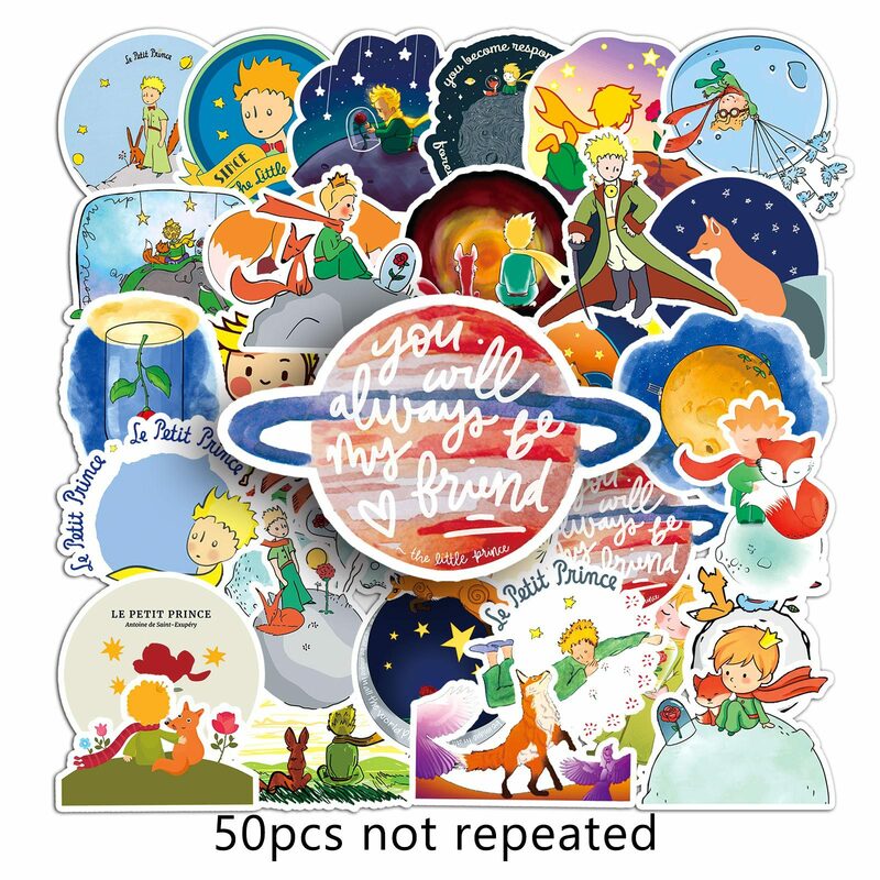 50pcs Little Prince Cartoon Children's DIY Phone Case Notebook Milk Tea Cup Decoration Waterproof Sticker