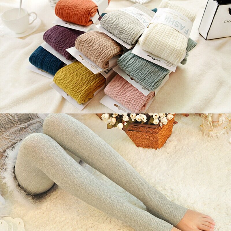 Warm Tights Beautiful Woolen Yarn Knitted Footed Tights Pantyhose Women