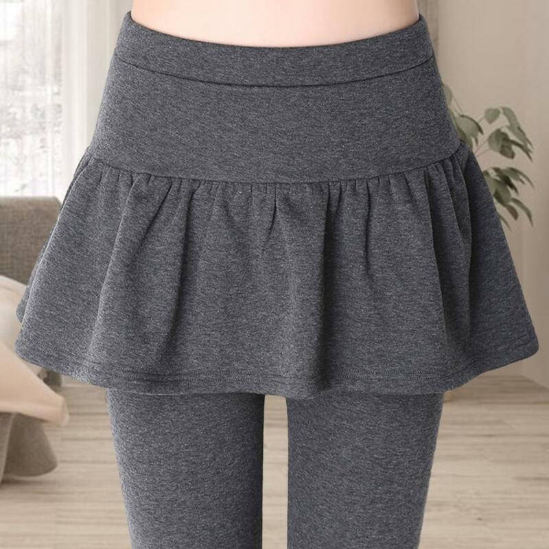 Women Culottes Thickened Plush Winter Pants for Women High Waist Slim Fit Leggings with Pleated Skirt Detail Thermal for Weather