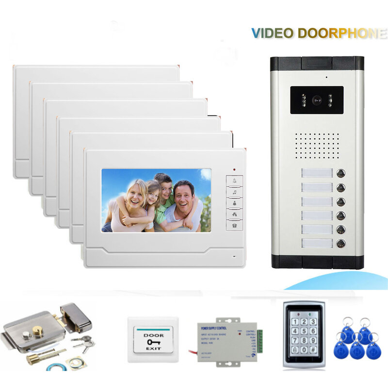 Sistema de vídeo porteiro com câmera, desbloqueio do cartão RFID, campainha, proteção de segurança do apartamento, residencial privada, 2, 3, 4, 5, 6, 7"