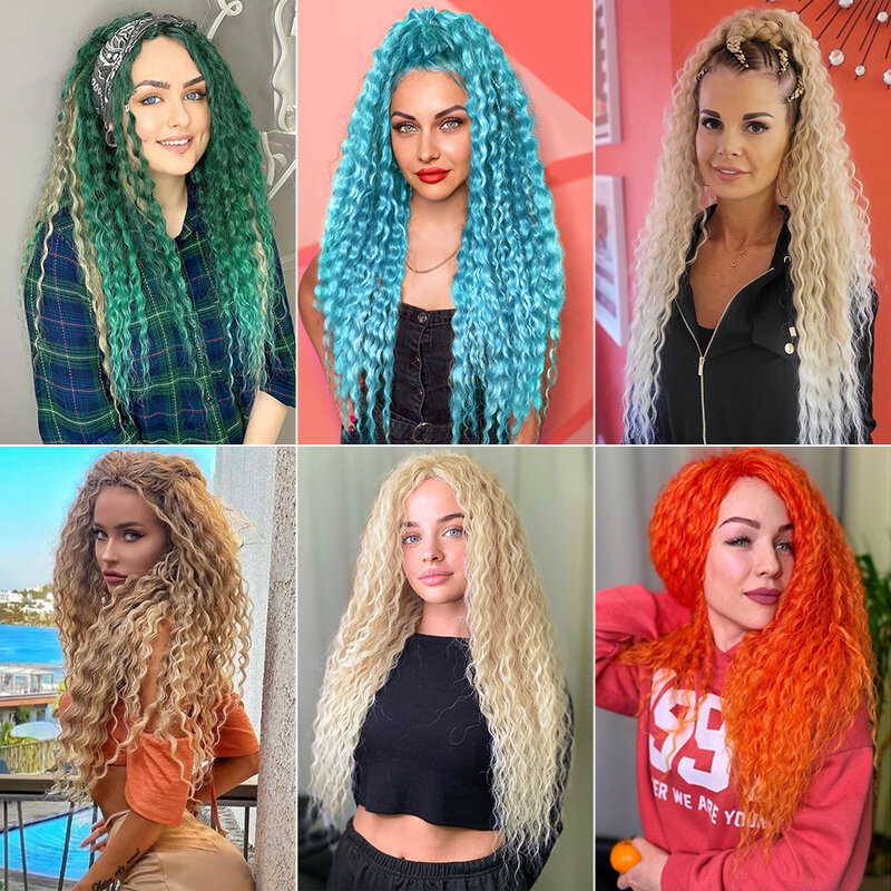 Ariel Curl Hair Water Wave Twist Crochet Hair Synthetic Deep Wave Braiding Hair Extension 22-30 Inch Braid Hair Ombre BlondePink