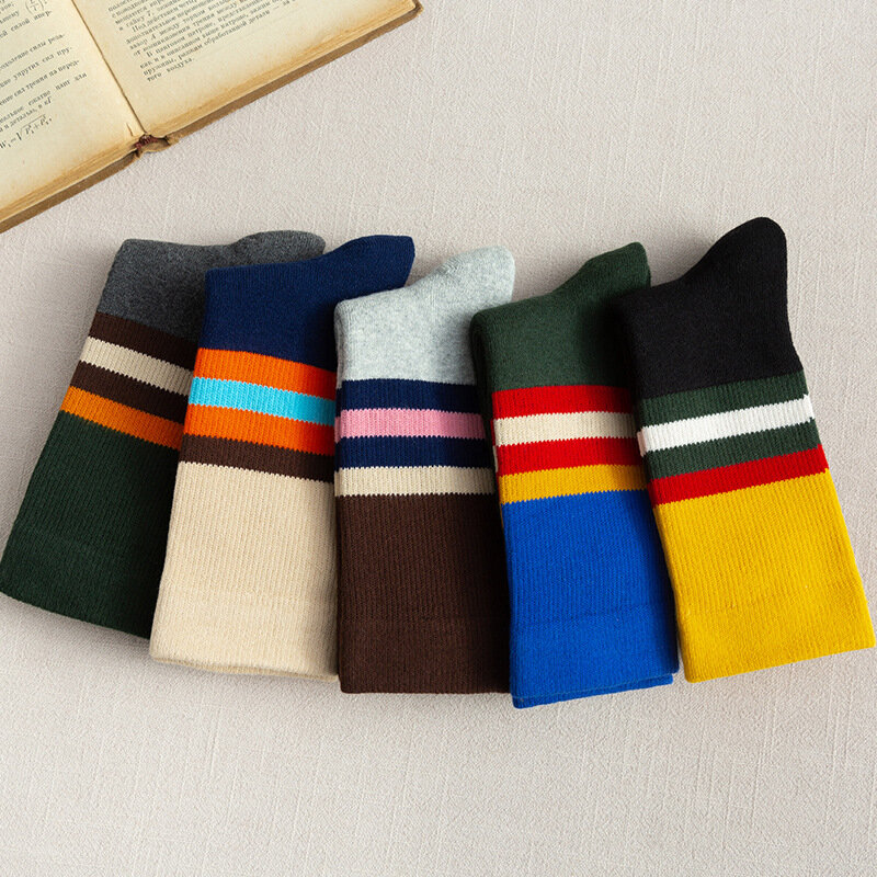 Calcetines planos de rizo para hombre, medias de toalla cálidas y gruesas, de color sólido, tendencia