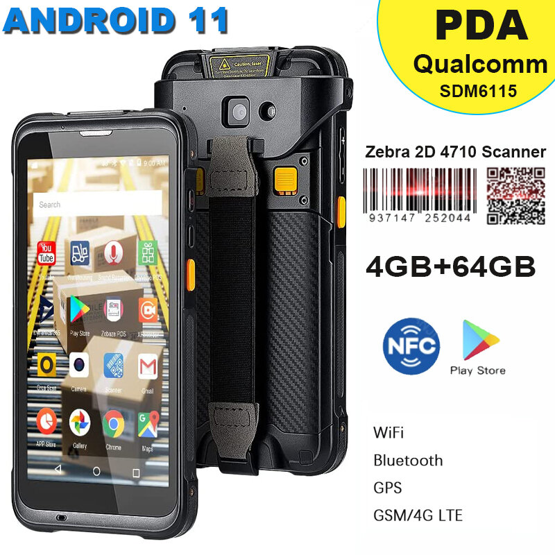 Scanner de codes-barres Android avec poignée odor, ordinateur mobile Android 11, déterminer PDA robuste, 5.5 pouces