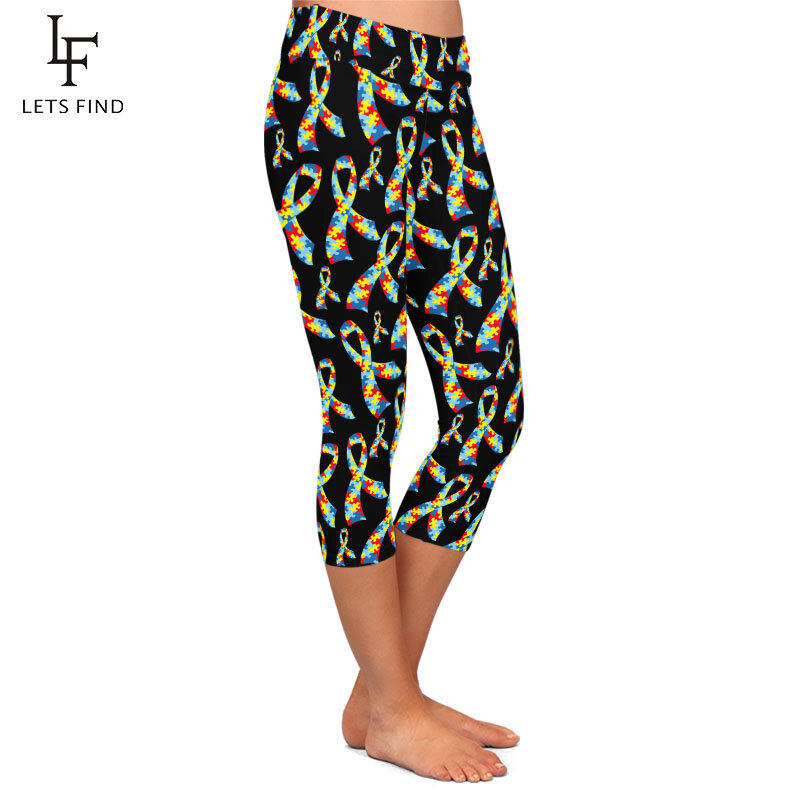 LETSFIND – Leggings Capri avec ruban imprimé numérique pour femmes, taille haute, élastique, Slim, mi-mollet, Fitness, haute qualité