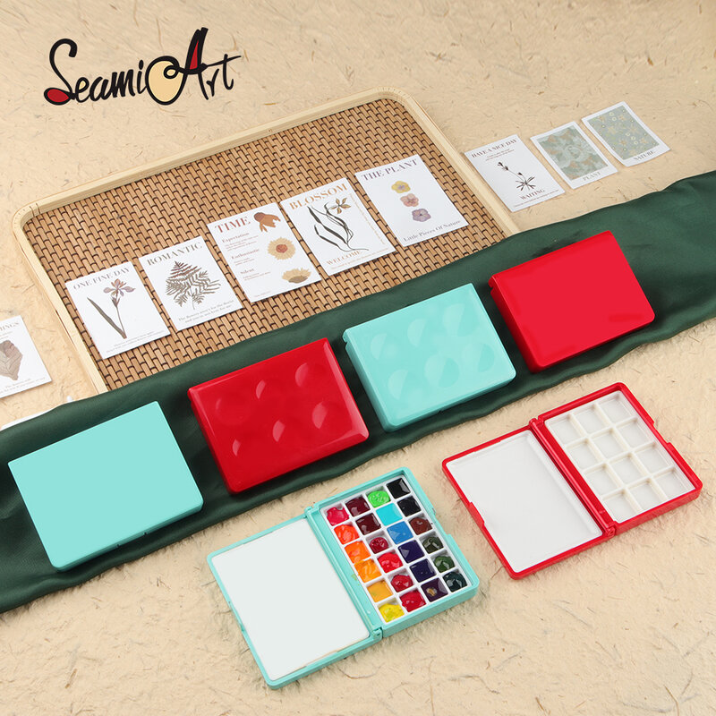 SeamiArt 12/24 Girds Portable Plastic Painting Box Palette Watercolor Oil Acrylic Gouache Paint Subpackage for Art Supply