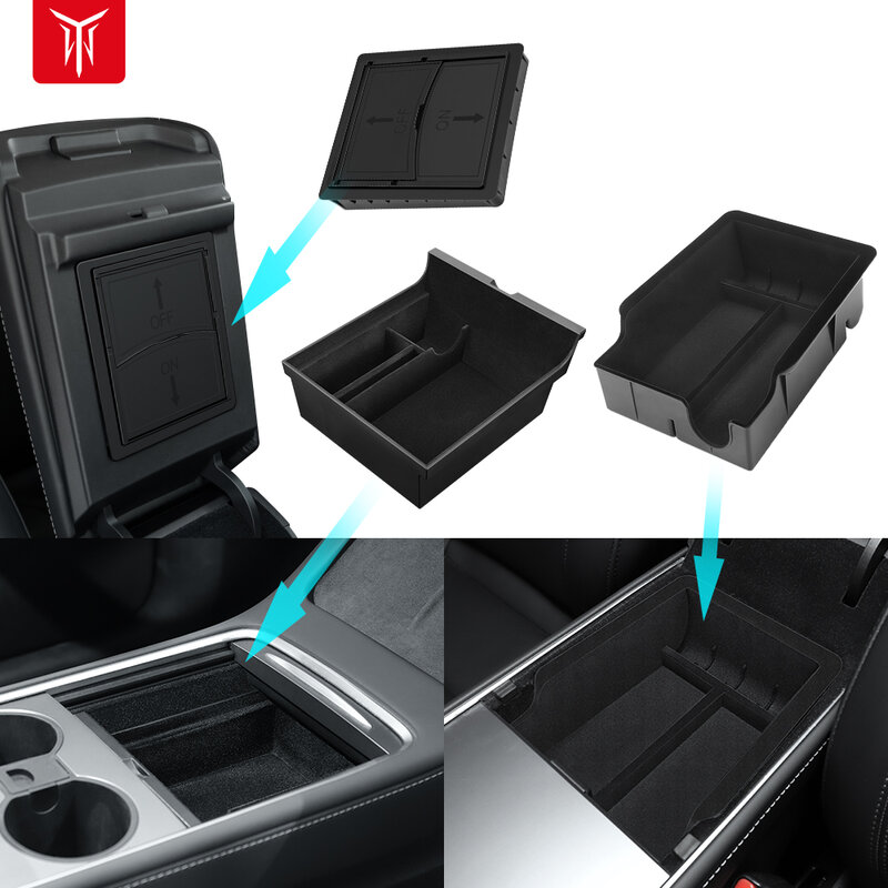 For Tesla Model 3 2022 Model Y 2023 Storage Box Center Armrest Hidden Box Cup Holder Interior Organizer Car Accessories