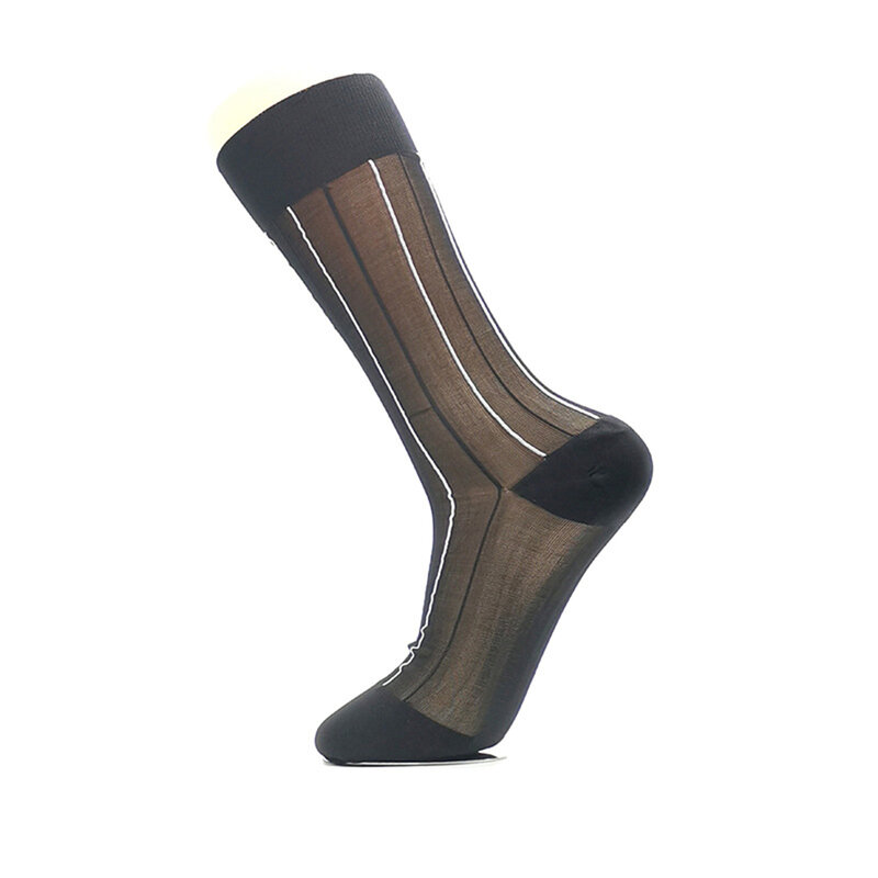 Mode Socken Herren Striped Atmungsaktive Ultra-dünne Business Kleid Socken Elastische Formale Knie Hohe Dessous Outdoor