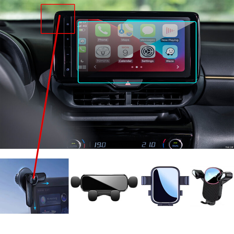Suporte do telefone do carro para Toyota Yaris Cross, carregamento sem fio, suporte GPS interior, acessórios de suporte automático, suporte fixo, 2021, 2022