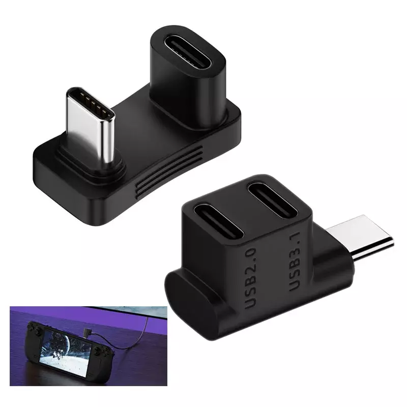 Fit for Steam Deck 2-in-1 Extension Connector Right Angle Type-C USB C Adapter Male to Female Game Console Accessories